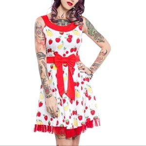 Sourpuss White Dress with Red Accents and Fruit Print